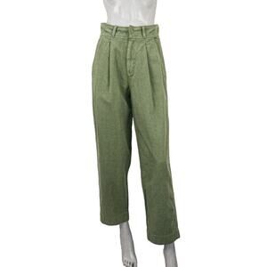 loup Designer Women's Pleated Wide Leg cropped Trouser pants in Green sz XS